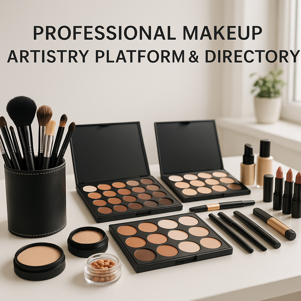 Profesyonel makyaj çalışma alanı, kaliteli makyaj ürünleri ve profesyonel fırçalar
