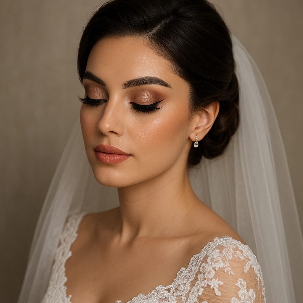 Gelin makyajı, zarif ve kalıcı düğün makyajı örneği
