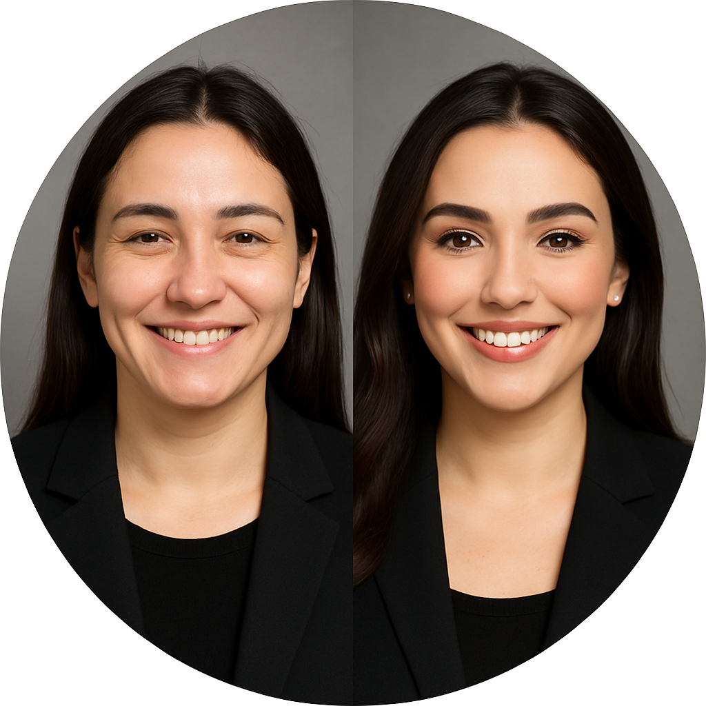 Müşteri öncesi ve sonrası makyaj dönüşümü, profesyonel sonuç